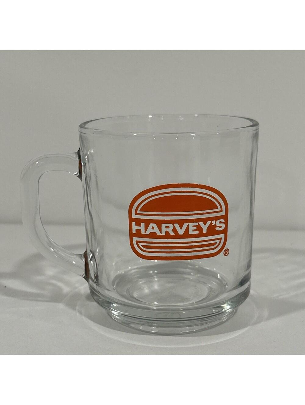 Vintage Harvey’s Restaurant Clear Glass Coffee Mug Cup
